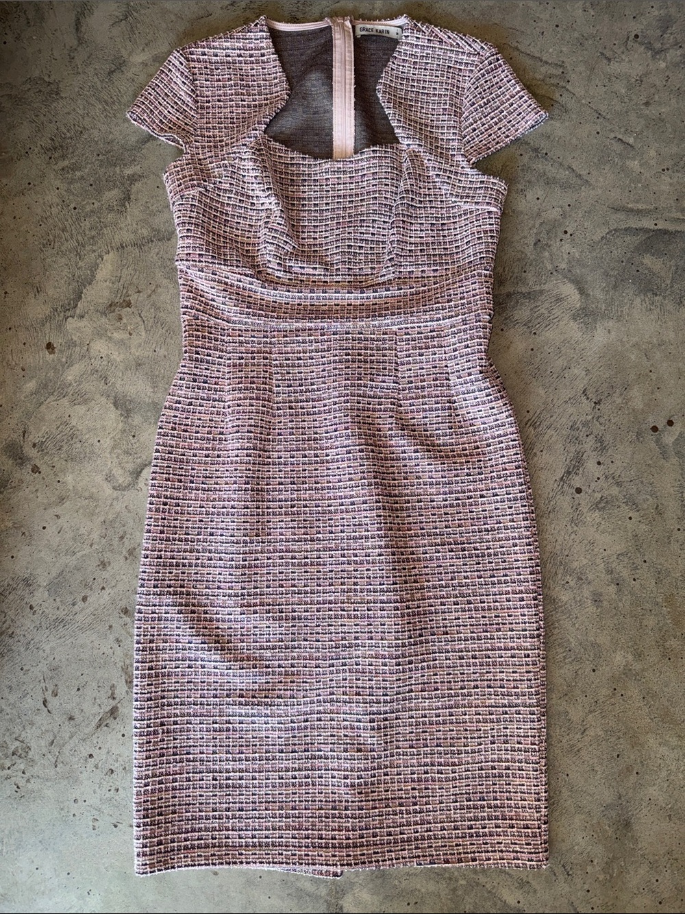 Grace Karin Pink Tweed Cap-Sleeve Sheath Dress
